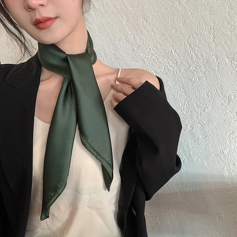 

Solid Color Simple Korean Style Women Small Square Scarf Hair Band Streamer Fashion Neck Scarf Simulated Silk 70*70CM Shawl B73