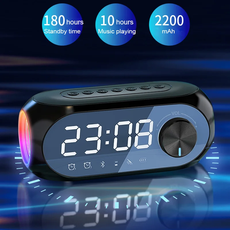 

2-in-1 Bluetooth Speaker Dual Alarm Clock LED Display Music Player Smart Bass FM Radio Suitable For Home Berserk Free shipping