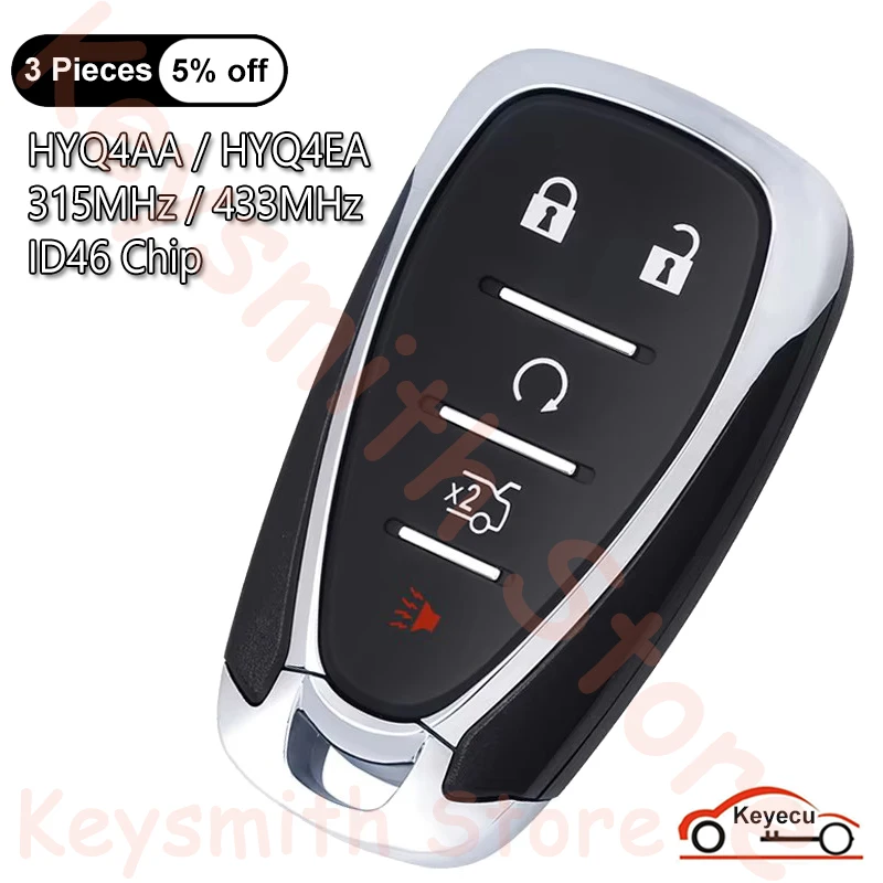 Чип KEYECU 5 Btns 315 МГц 433 ID46 для Chevrolet Equinox Cruze Sonic Camaro Malibu Smart Remote Key Fob HYQ4AA HYQ4EA