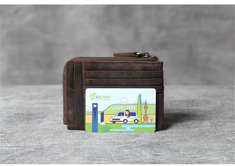 Vintage crazy horse cowhide men's multi-card small coin purse simple natural genuine leather women ID driver's license wallet