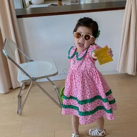 baby girls floral princess dress with collar summer 2022 new children cotton short sleeve dresses kids pink one piece clothing