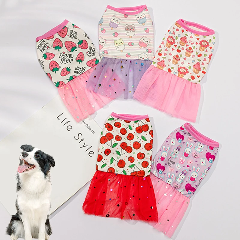 

Dog Cat Dress Pet Princess Skirt Dog Clothing Pet Apparel Lace Design Puppy Skirt Printing Mesh Spring Summer Fashion Universal