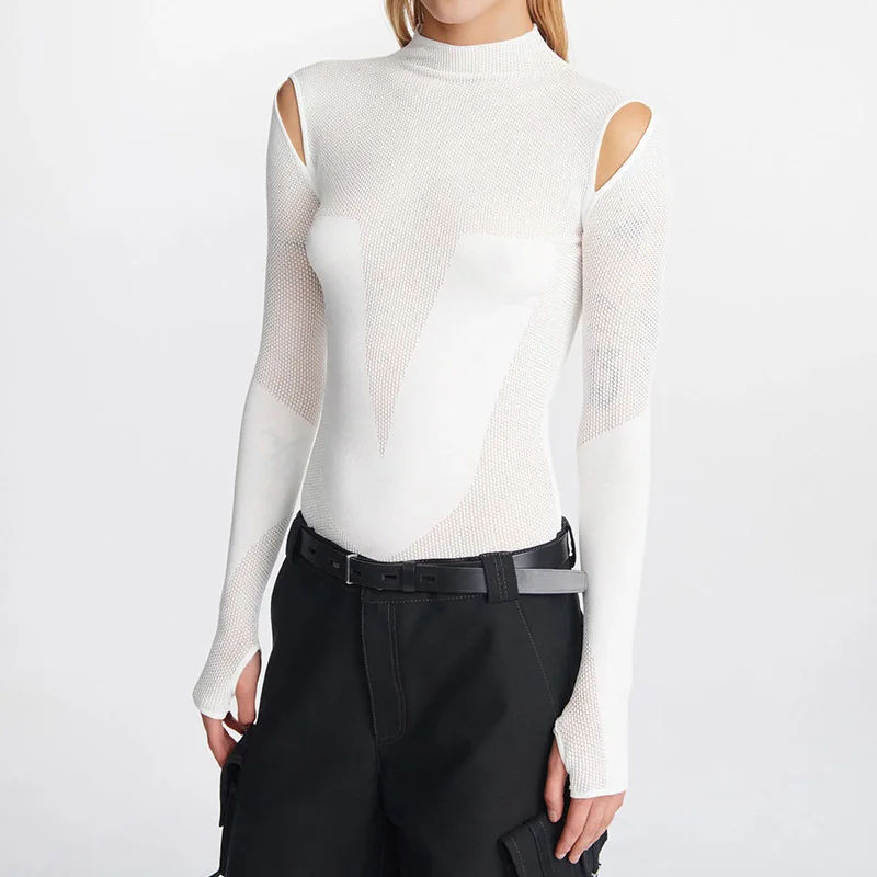 

Женская трикотажная рубашка-Топ с длинным рукавом и воротником-стойкой