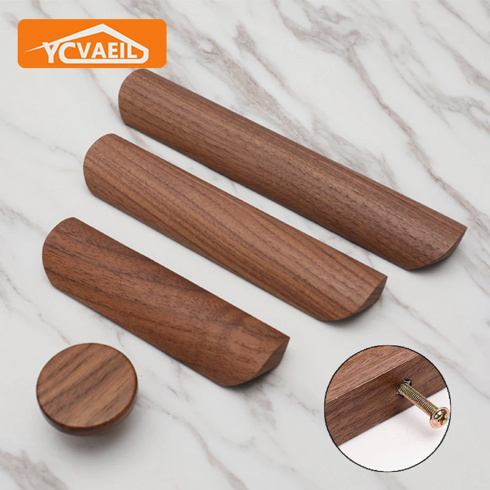 

Solid Wood Handle for Cabinet Door Knobs Nordic Wardrobe Drawer Kitchen Cupboard Pulls Black Walnut Furniture Handle Hardware