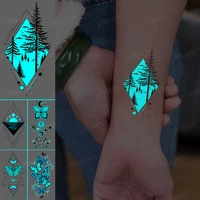 blue luminous tattoo stickers glowing forest pine waterproof geometric temporary tattoo body art fake tattoos for men and women