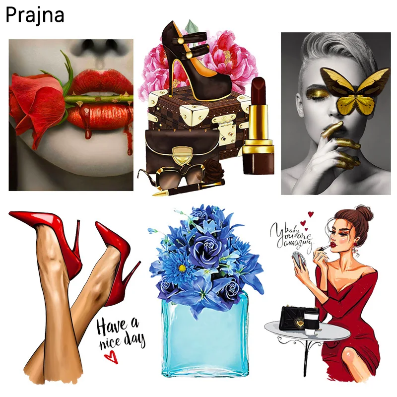 

Fashion Sexy Ladies Applique Iron-On Thersfers For Clothing DIY Perfume Flower Heat Trasnfer Vinly Patches For Clothes Stickers