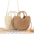 Летняя Плетеная соломенная сумка ручной работы для женщин, Пляжная Сумочка в форме полумесяца с верхней ручкой, тоут
