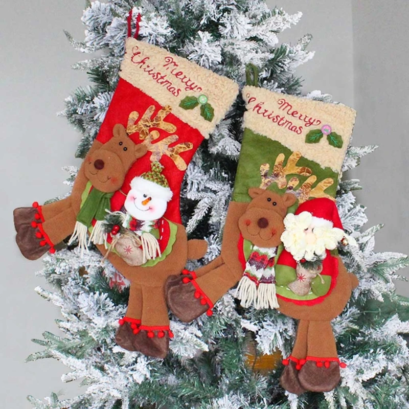 

Рождественские чулки 22 дюйма, большие рождественские чулки 3D, подарочные пакеты с Санта-Клаусом, снеговиком, оленем