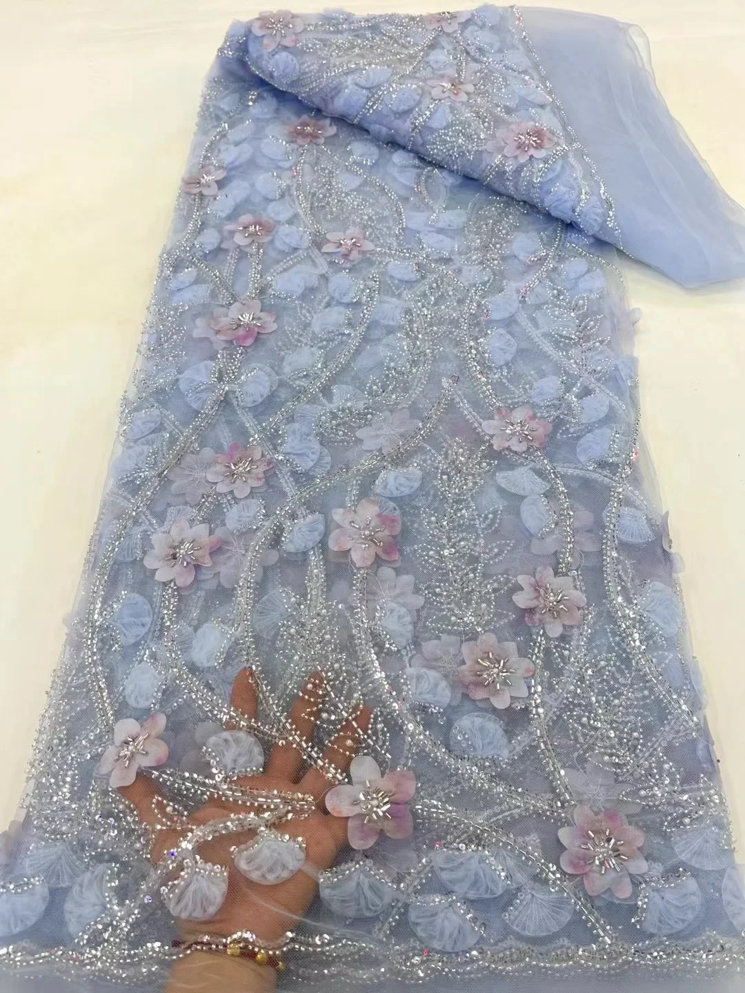 Африканская кружевная ткань с 3D цветами 2024 высококачественная вышивкой и