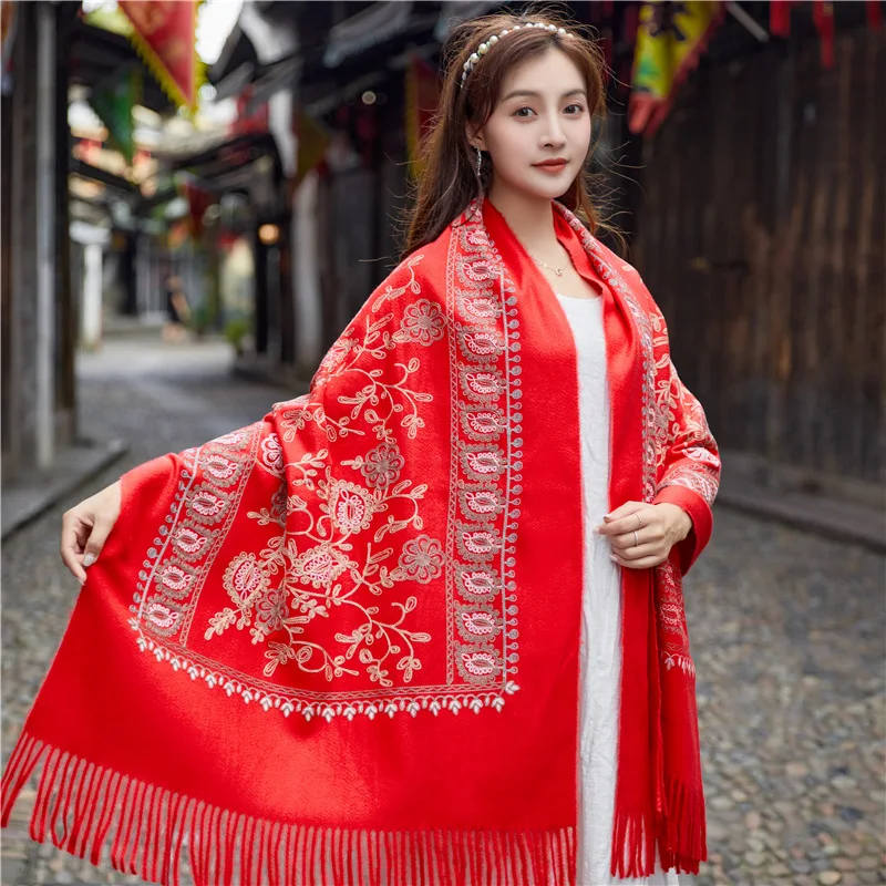 

Pashmina Women Shawls Embroidery Cashmere Blanket Scarf Tassel Winter Warm Wraps Mujer Bufanda Foulard Muffler Poncho Cape