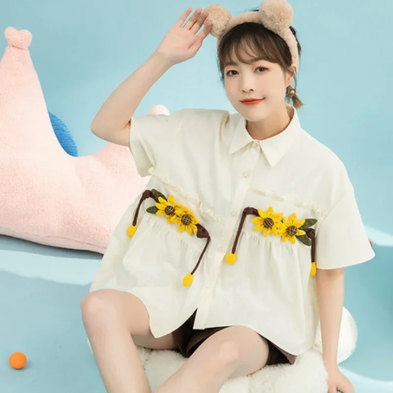 Рубашки женские Kawaii одежда летние асимметричные милые девичьи подростковые