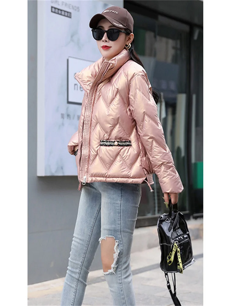 Cotton Coat Women Short Small Thick Warmth Clothing 22 Winter New Fashion Korean Beading Loose Stand Collar Chic Parkas Feminina