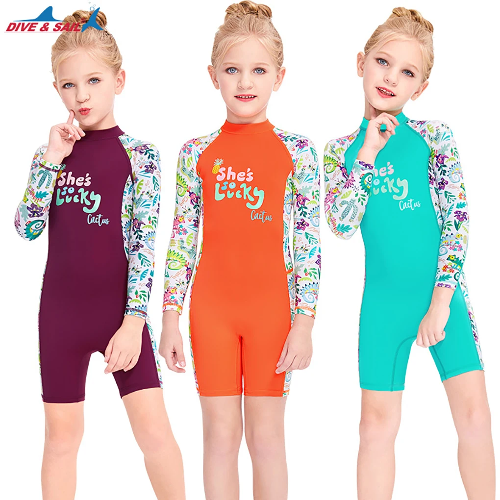

DIVE SAIL Kids Wetsuit One-pieces Swimsuit UV Protection Short Pants Back Zipper Water Sports Swimwear Purple S
