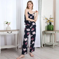 free shipping sexy leisure home suit floral strap top america woman clothes soft summer female 2 piece sets sleep wear trousers