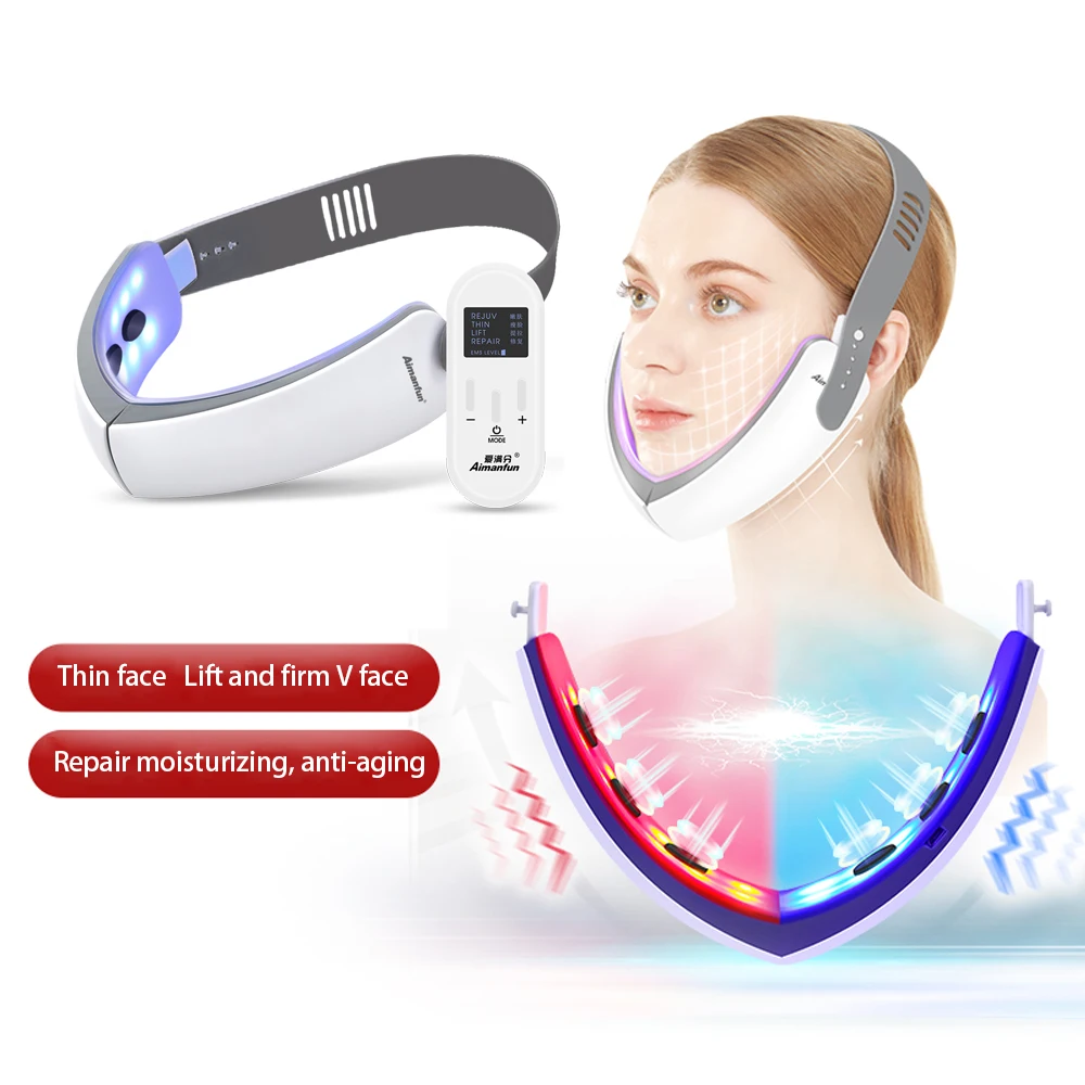 Facial Lifting Device EMS LED Photon Therapy Facial V Face Shaped Cheek Lift Belt Slimming clear blackheads acne Skin Care