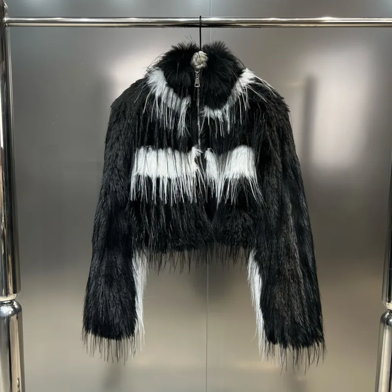 

PREPOMP зимняя новая коллекция, воротник-стойка, молния, экологически чистый искусственный мех, контрастные цвета, хлопковая подкладка, короткая куртка для женщин GM346