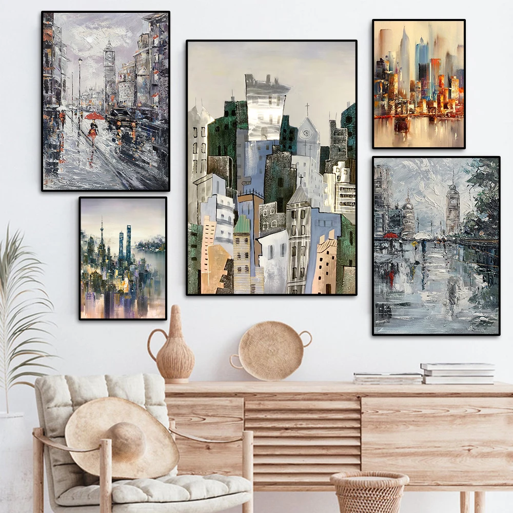 

Modern City Building Canvas Painting Landscape Poster Scenery Prints Home Decor Abstract Wall Art Pictures For Living Room Decor