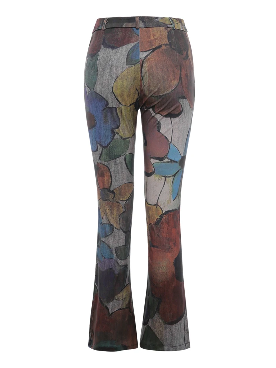 

Женские винтажные джинсы в стиле гранж s Y2K с цветочным принтом, облегающие брюки на молнии с заниженной талией и пуговицами для модных девушек в стиле 90-х годов