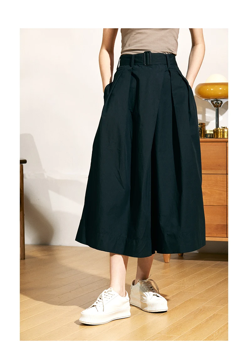 100% Cotton Skirt Pant Women Casual Style Mid Waist Zipper Full Length Wide Leg Pants Simple Design New Fashion