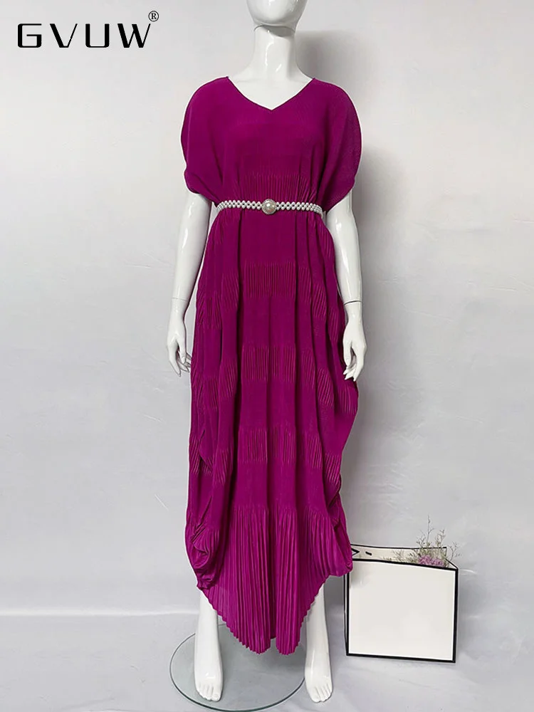 

GVUW Pleated Dresses For Women Fashion Short Sleeved Round Collar Irregular Loose Long Clothes 2023 Summer New Vestido 17J0790