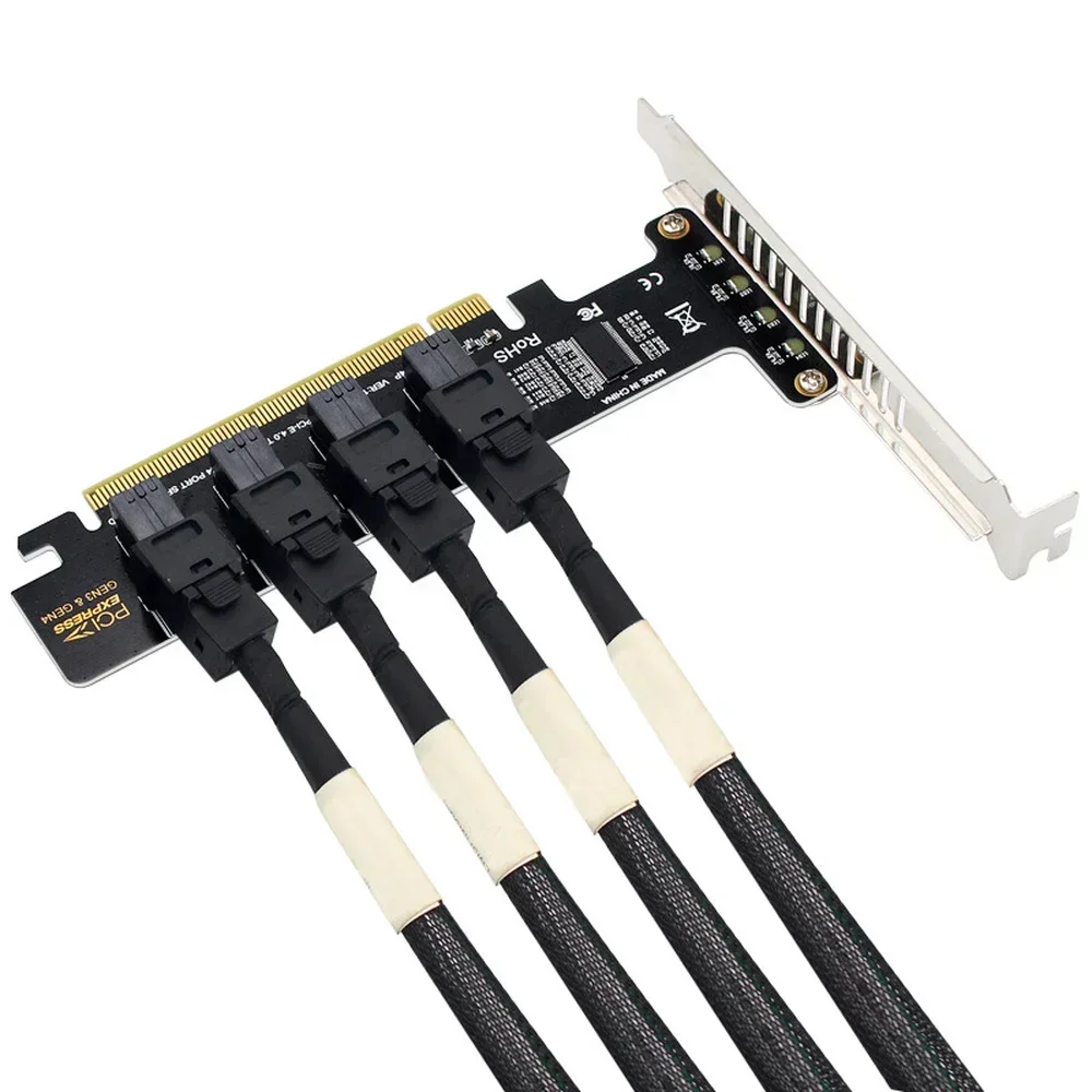 Карта расширения U.2 SFF-8643 PCI-E 16X на 4 порта SFF-8639 NVME PCIe SSD-адаптер VROC Raid0 Hyper для