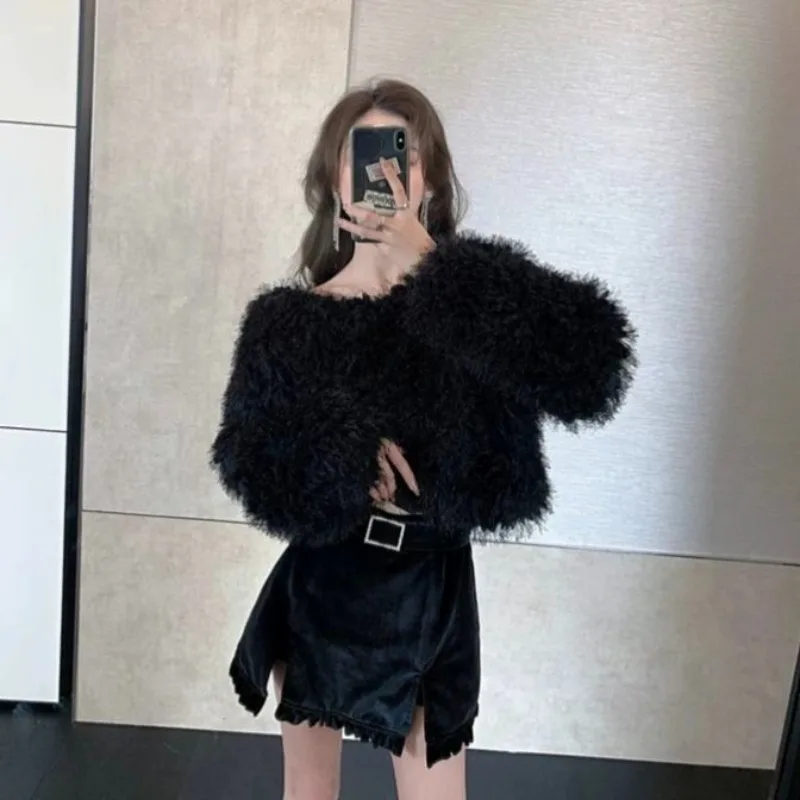 Ezgaga свитер женский осенне-зимний пушистый свободный с круглым вырезом