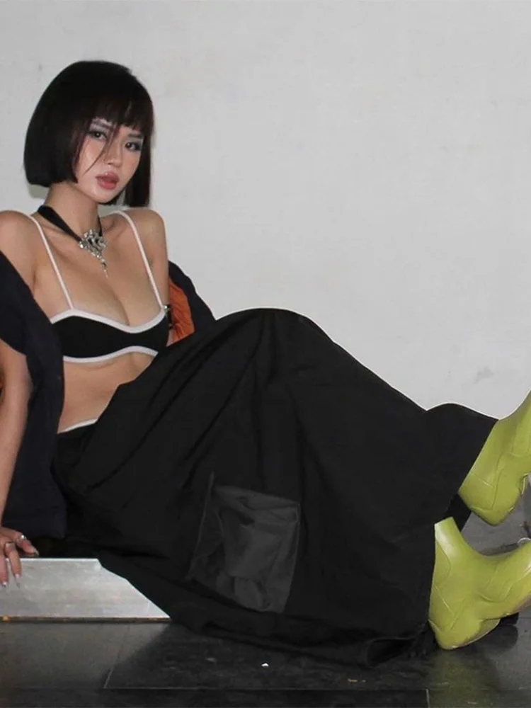 Черные укороченные топы с принтом повседневные без рукавов новинка 2023 Y2K