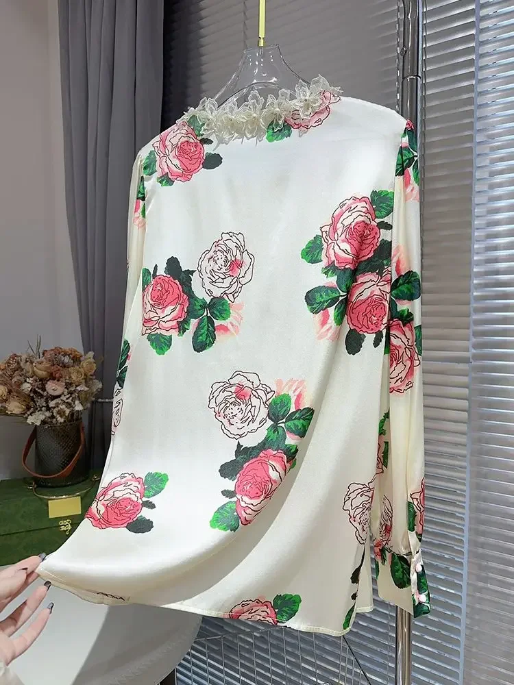 Gagarich женская рубашка с воротником-стойкой и деревянными ушками Шелковый топ