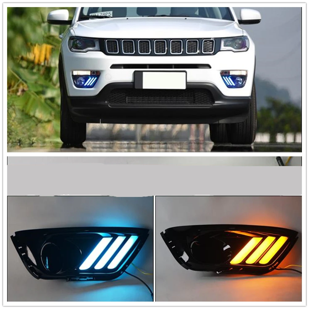 

LED Daytime Running Day Light For Jeep Compass 2017-2019 Car Front Bumper Fog Lamp Air Vent Indicator Turn Signal Tricolor Bulb