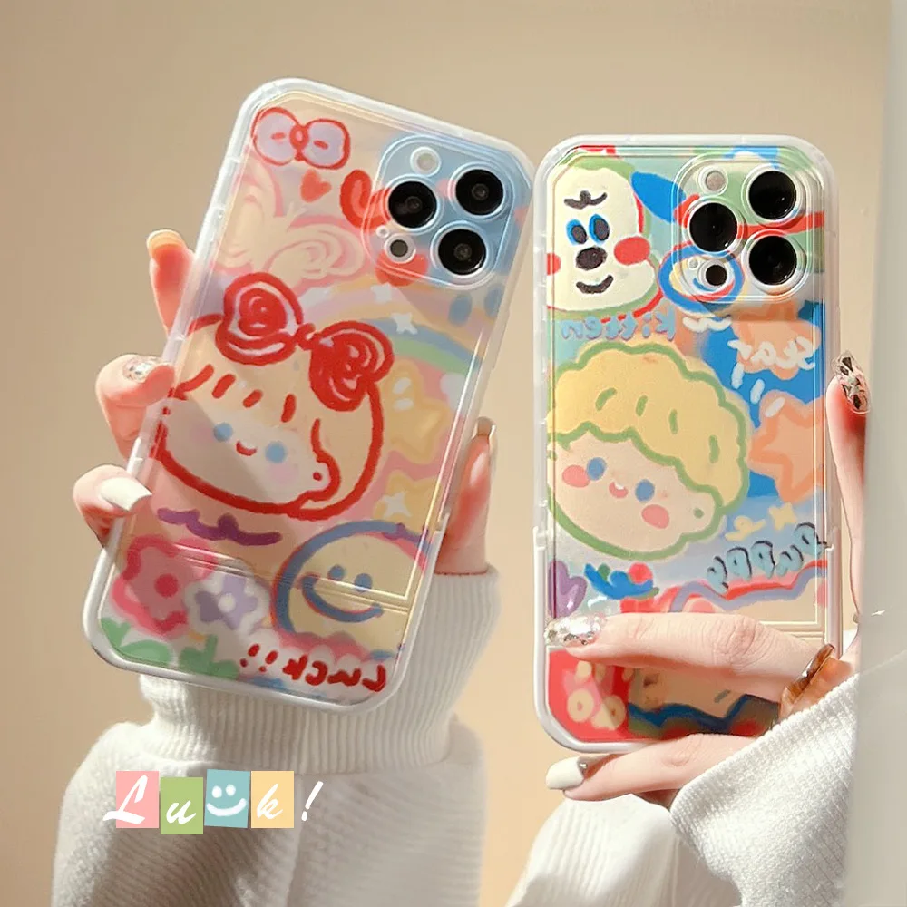 

Cartoon Couple Sweet Graffit Bow Tie Girls Pet Boy with Bracket Phone Case for IPhone14 12 11 13 Pro Max Xs X Xr Cute Cover