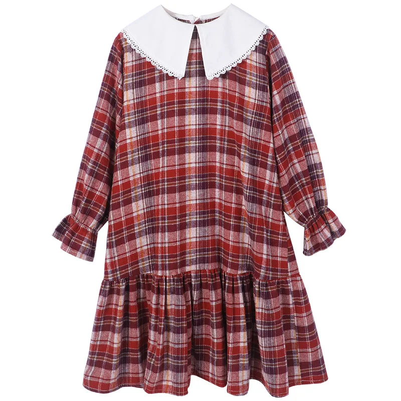 

2022 Spring New Korean Version Kids Dress Loose Plaid Kids Skirt Kids Long-sleeved Skirt Girls Dress Boutique Kids Clothing