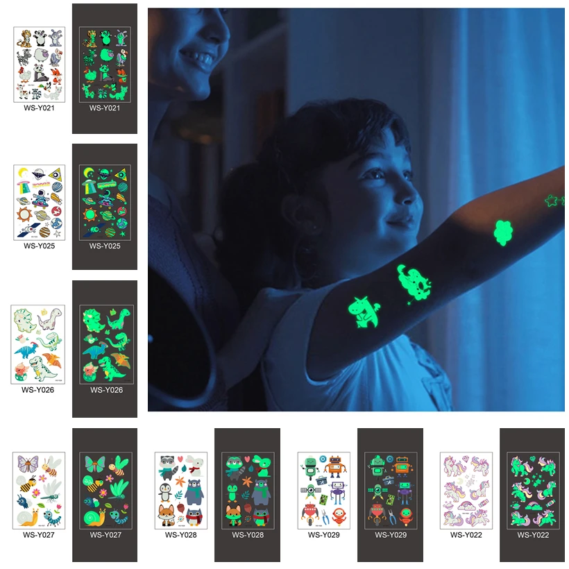 

LLD Luminous Stationery Stickers Cartoon Glow In The Dark Sticker Decal for Kids Decor Cat Fairy Body Art Stickers