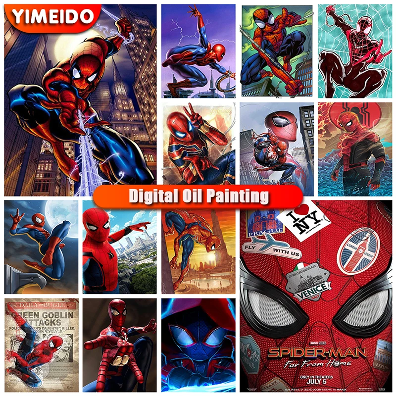 

Disney Oil Painting By Numbers Marvel Spiderman Acrylic DIY Paint By Numbers for Adult Cartoon on Canvas Painting Unique Gift