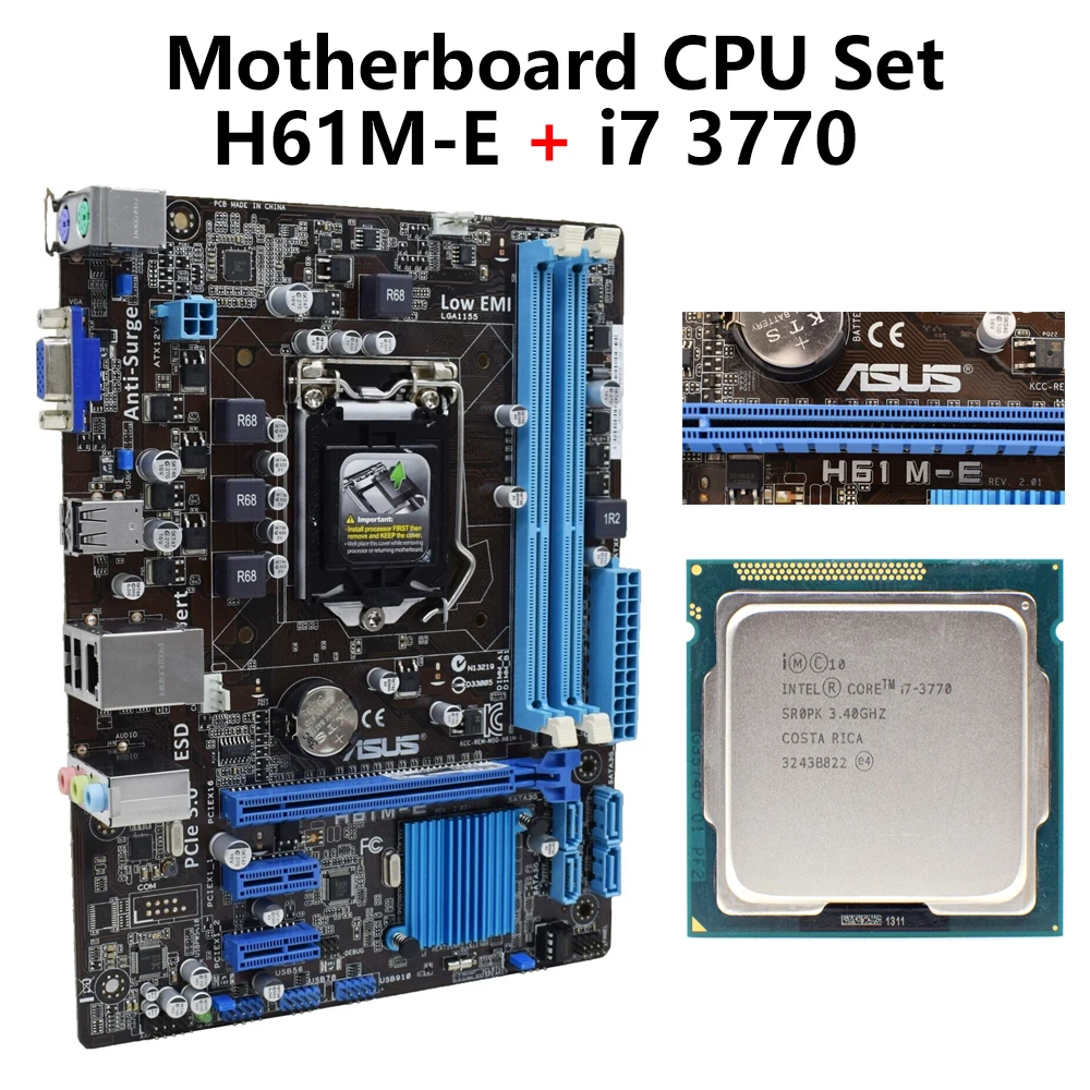 

Комплект материнской платы i7 3770 CPU H61, процессор intel I7 3,4 ГГц LGA 1155 для Intel H61 десктопная материнская плата PCI-E X16, б/у системная плата VGA