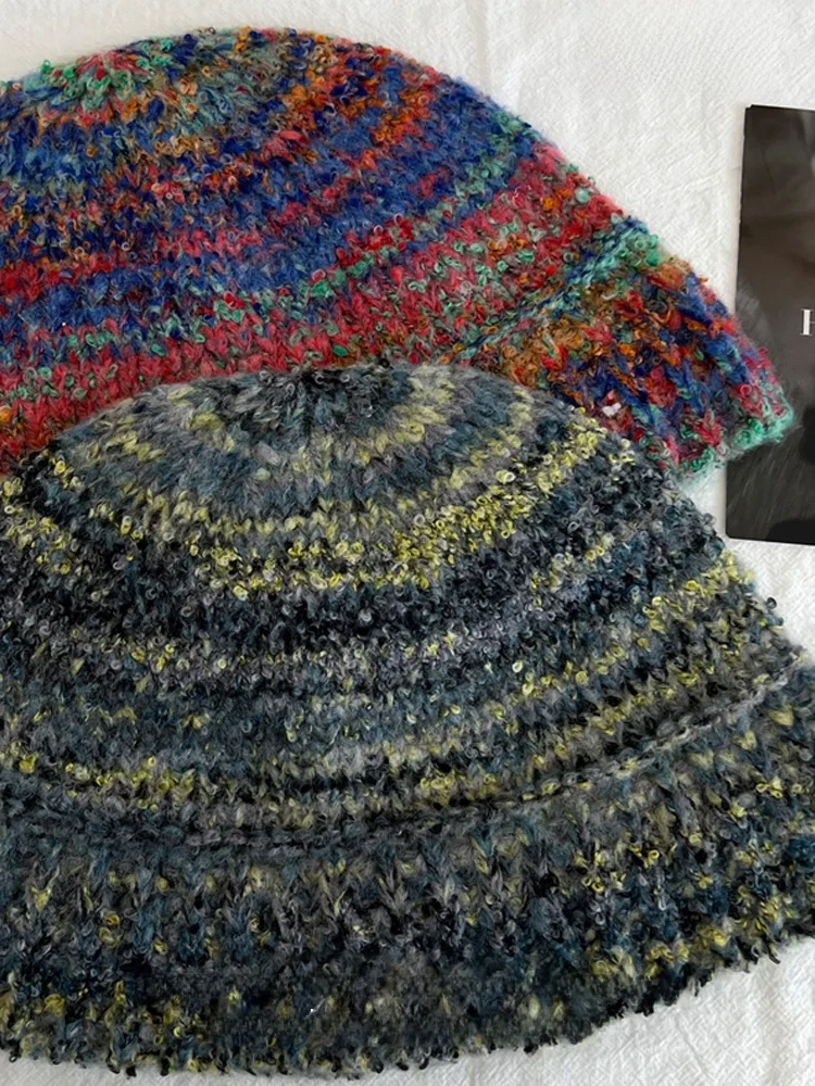 Шерстяная шапка с градиентом цвета в стиле ретро женская осенне-зимняя теплая