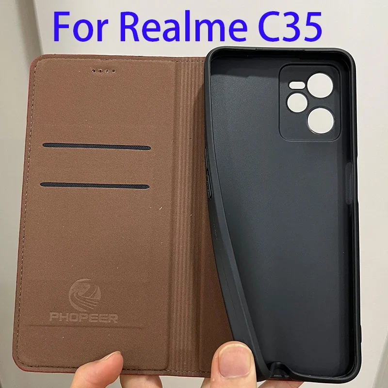 Магнитный чехол-книжка из натуральной кожи для Realmi Realme C55 C53 C35 Global C 53 55 RealmeC55 128/256