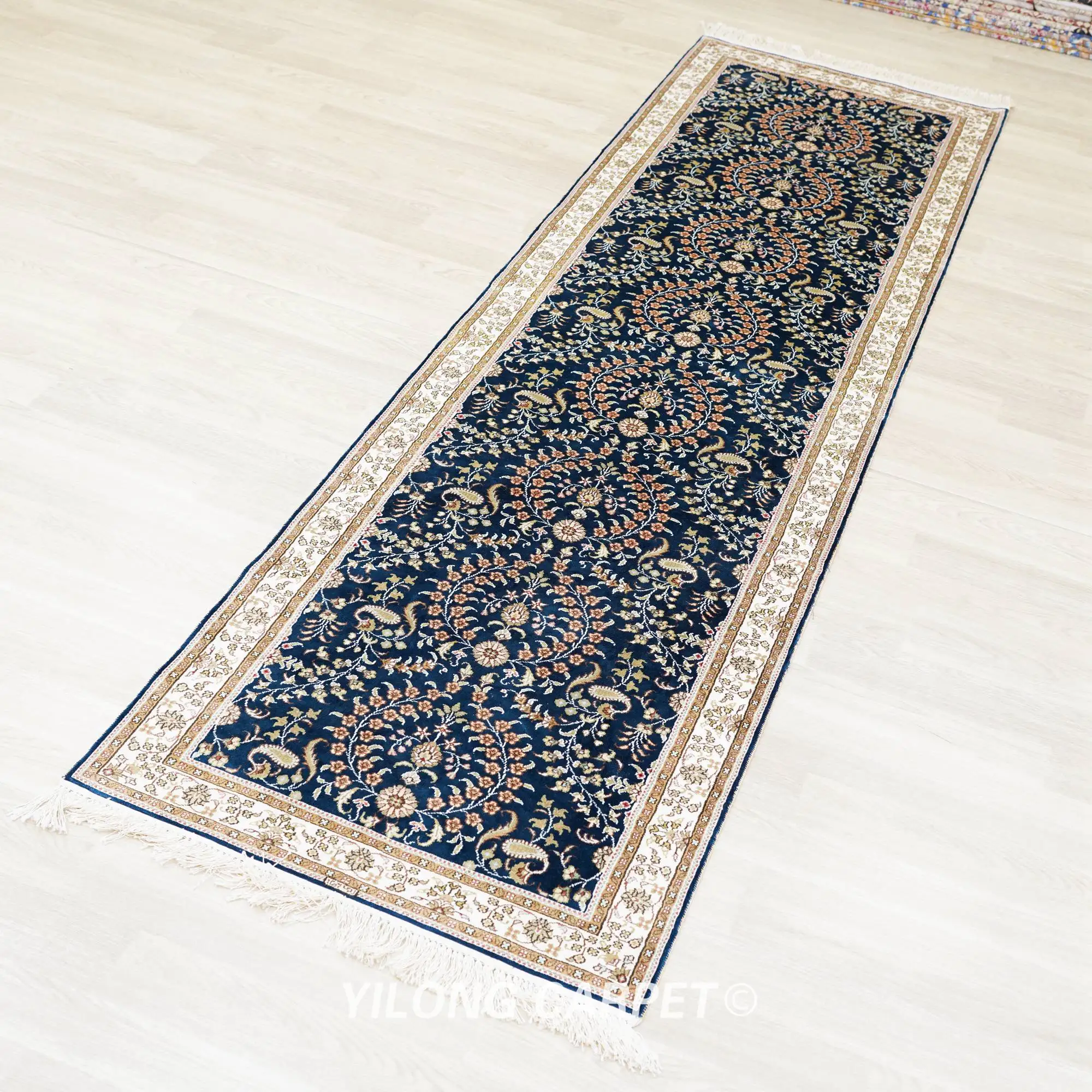 2 5 'x 9' персидский шелковый ковер синий медальон с ручным узлом Восточная