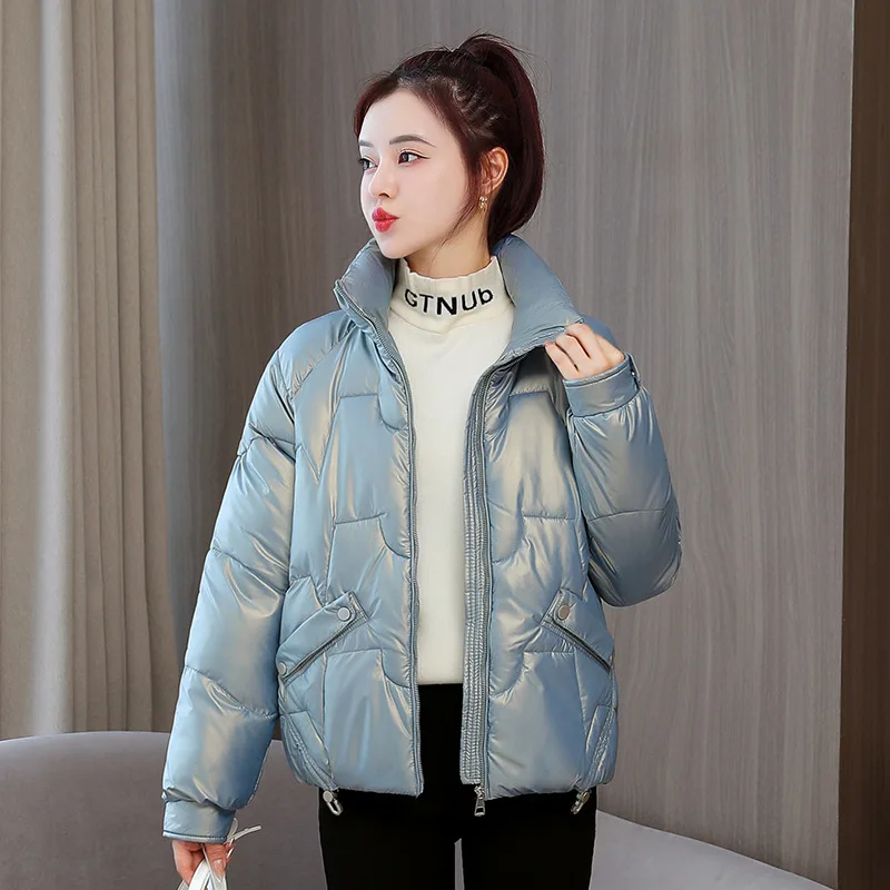 GRELLER Hot Sale Women WInter Down Cotton Jacket Stand Collar Warm Bright Shiny Solid Color Female Coat Short Parkas Clothes