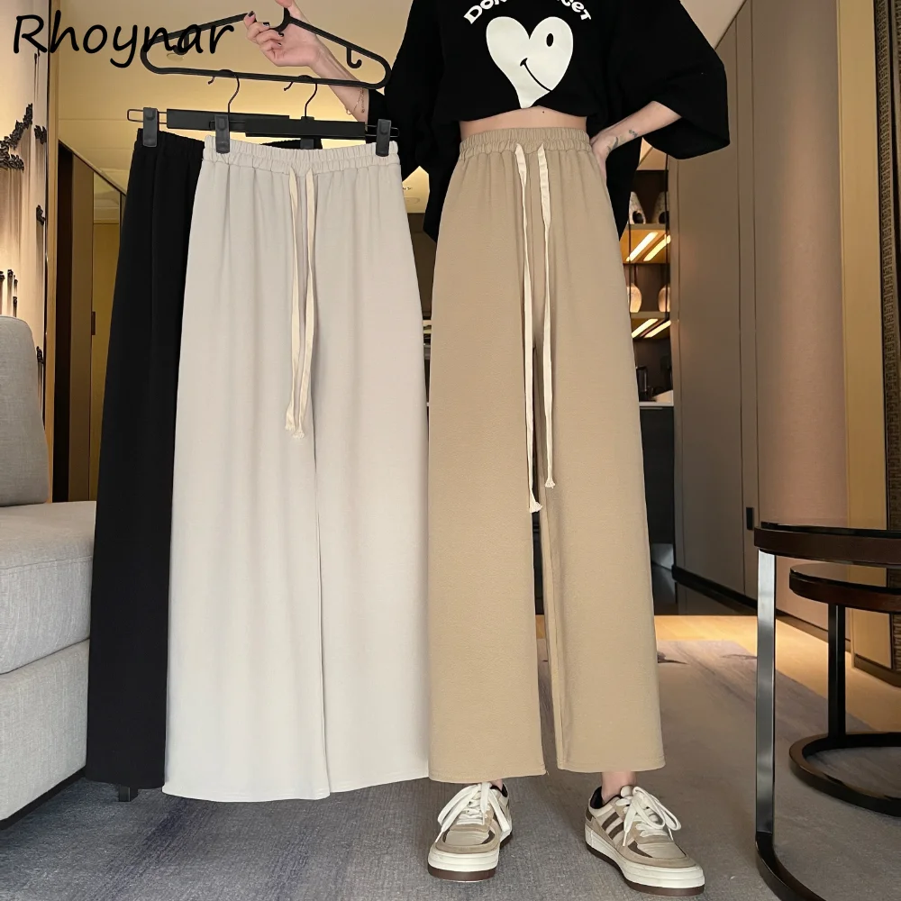 

Wide Leg Pants Women Thin Baggy Casual Ankle Length All-match Summer for Ladies Pantalones De Mujer Vintage Drawstring Stylish