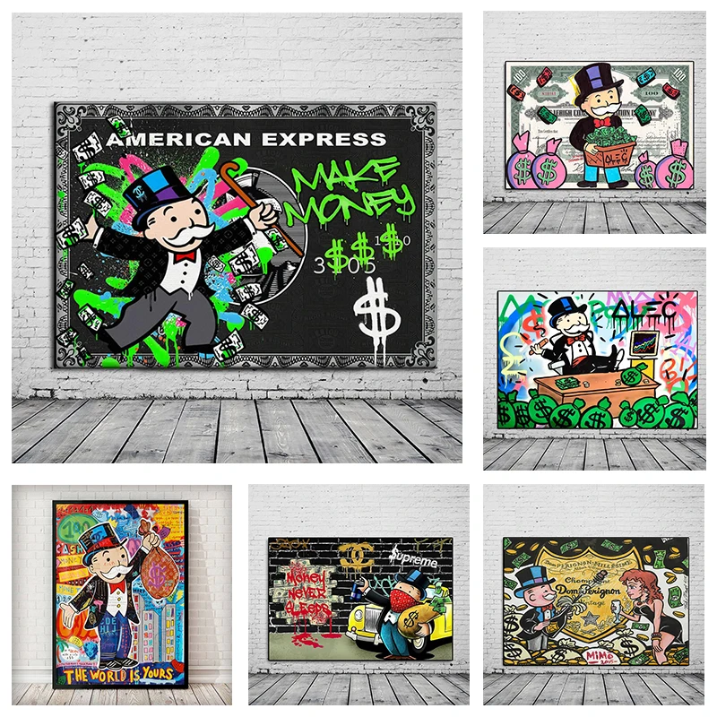 

Alec Graffiti Street Art Monopoly Millionaire Money Canvas Painting Posters Prints Wall Art Decoration Pictures for Home Decor