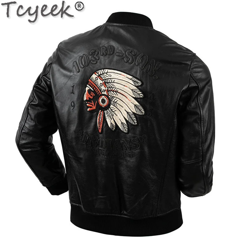 

100% Streetwear Real Jacket Men Genuine Cowhide Baseball Jackets Man Clothes Fall Fashion Pure Leather Coat LM