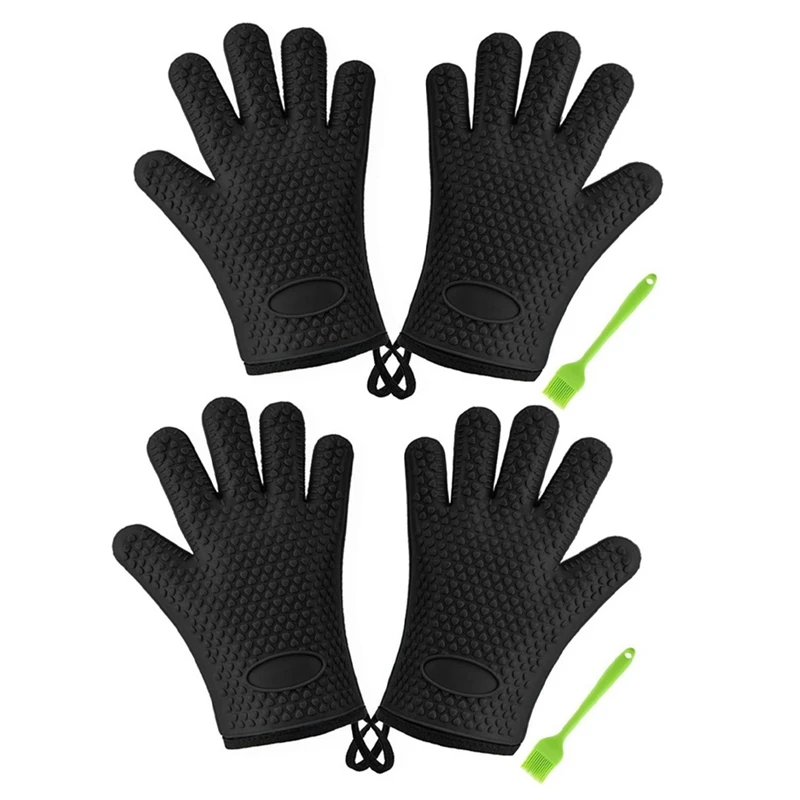 

Перчатки для барбекю 4X, термостойкие перчатки, силиконовые водонепроницаемые Нескользящие перчатки для духовки для барбекю, для кухни, гри...