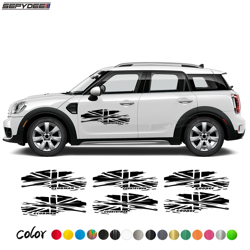 

2 шт. дверной боковой клетчатый флаг графическая наклейка для MINI Cooper R50 R52 R53 R56 R57 F55 F56 F57 Countryman R60 F60 Clubman R55 F54