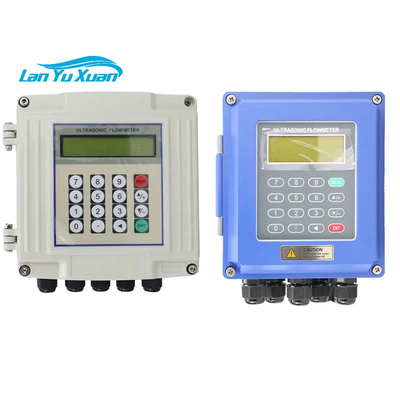 

flow meter attached to wall mounted pipe section, cold and heat meter inserted into gasoline heating air