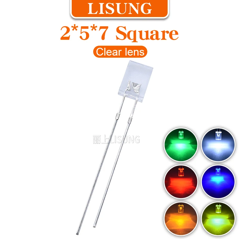 

1000pcs/Bag 257 Square Led 2*5*7mm Light-emitting Diode Water Clear White Red Green Blue Yellow Electronic Indicator Light