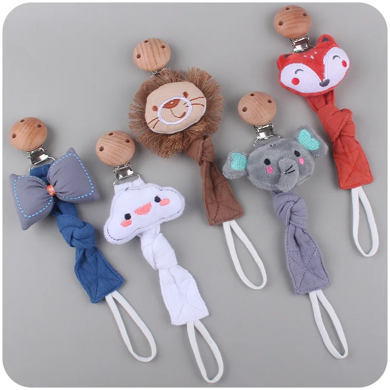 

Newborn Baby Pacifier Chain Cotton Beech Cute Cartoon Dummy Clips Pacifier Holder Baby Teether Toy Gift Animal Anti-drop Chain