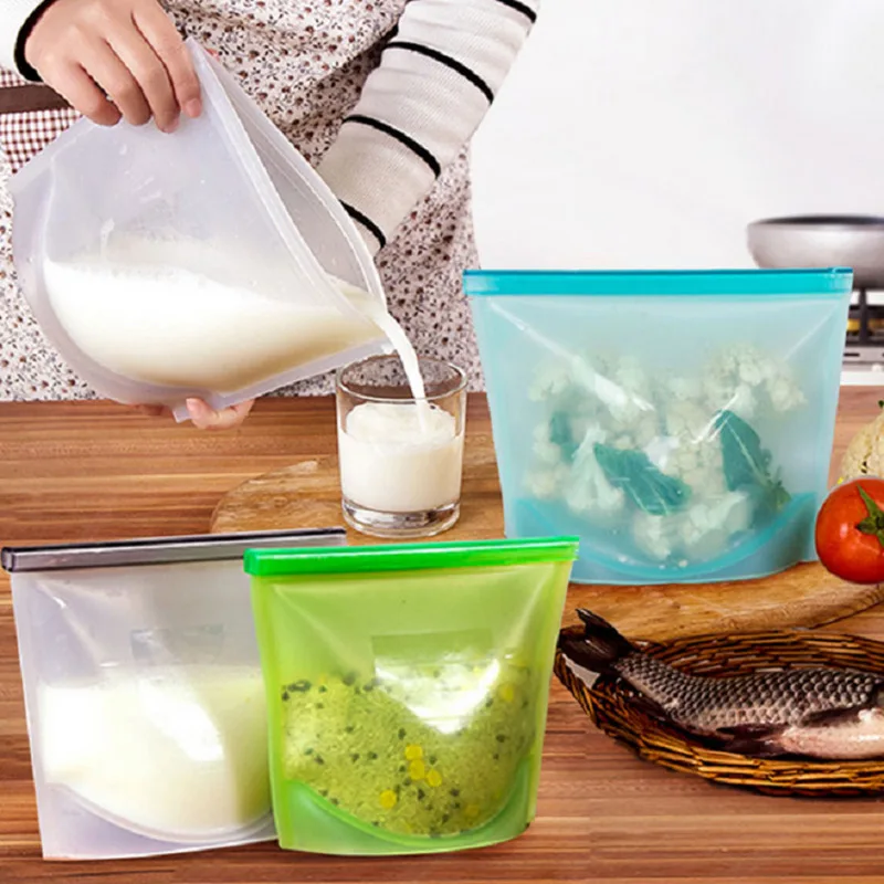 Silicone Food Fresh Bags Food Sub-Packaging Ziplock Bags Vegetable Fruits Soup Frozen Food Fridge Storage Containers 2022