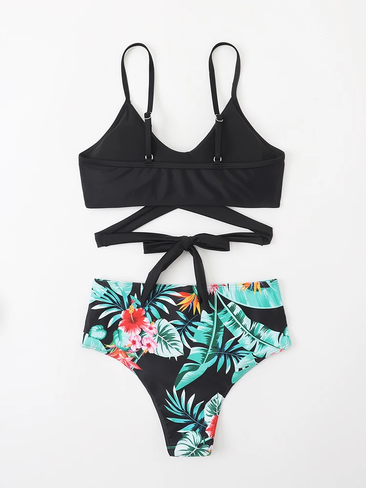 Женский облегающий комплект бикини с рюшами и завышенной талией купальник из