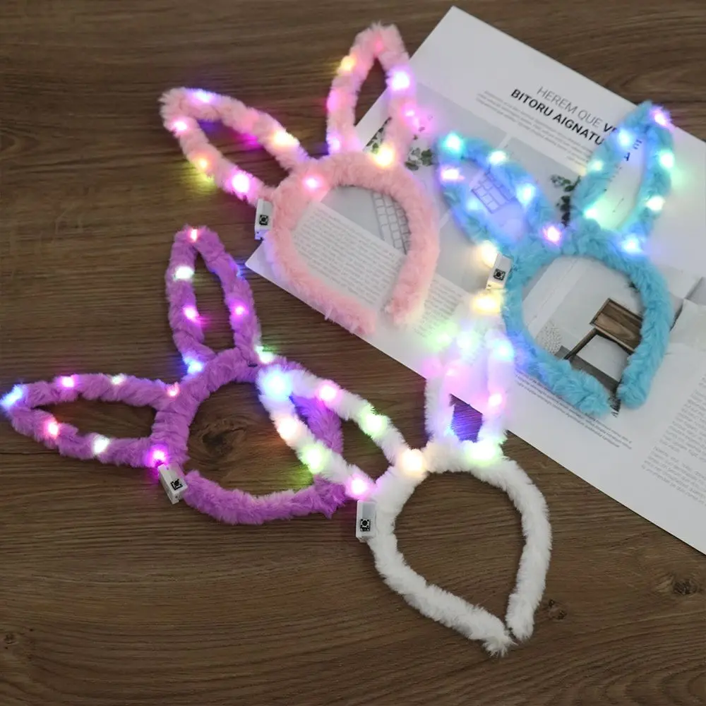 

Cute Kids Gift Hair Accessories Party Supply Plush Rabbit Ears Luminous Headwear Happy Easter Easter Bunny Headband
