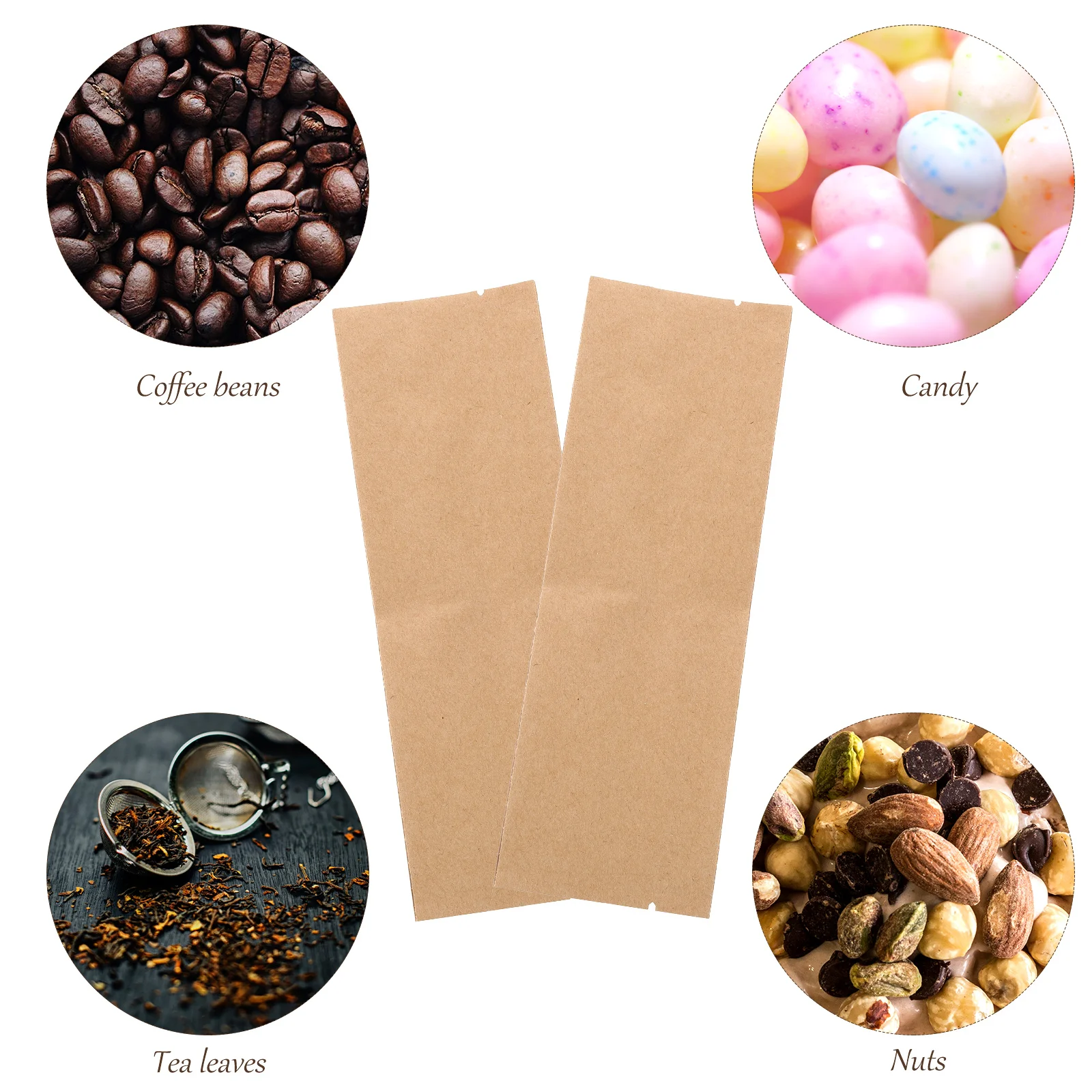 

100 Pcs Food Packaging Bag Candy Bags Bulk Food Storage Bags Reusable Bakery Paper Bags Kraft Stand Up Pouches Bulk Tea Bags